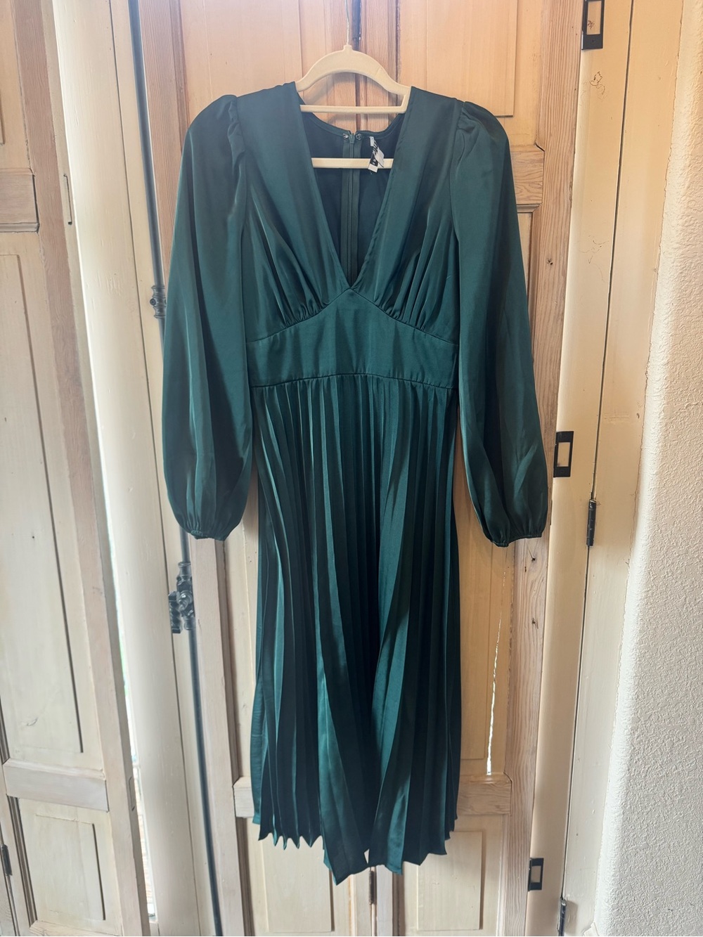 Baltic Born Emerald Green Pleated V-Neck Midi Dress